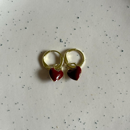 Cherry red heart hoop earrings